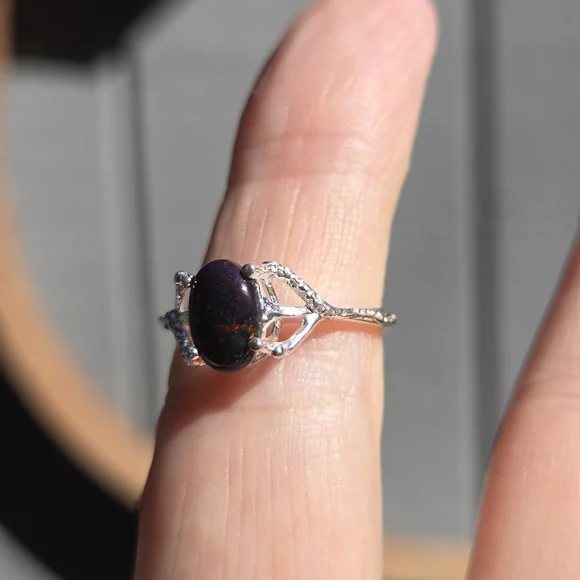 Black Opal.4k sterling & white gold solitaire ring sz6 - Picture 6 of 8